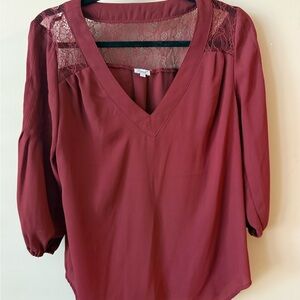 Kismet Deep Red Lace Accent Blouse